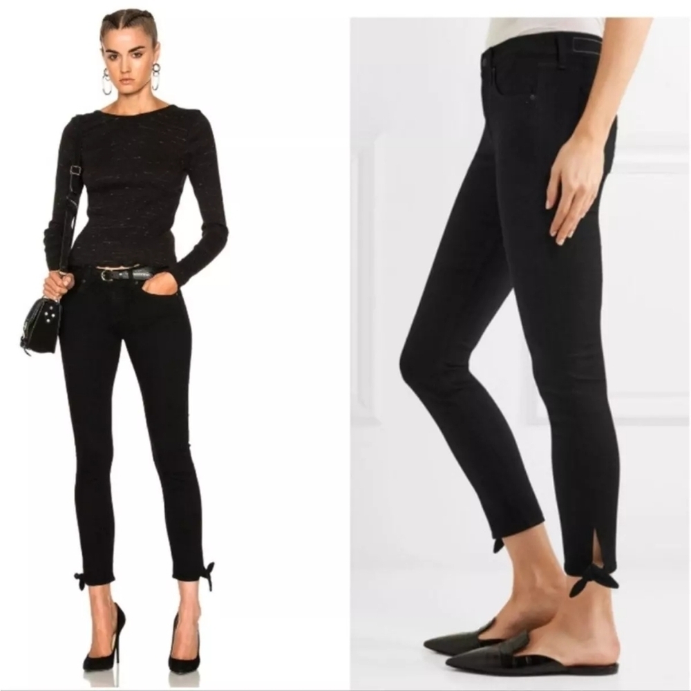rag & bone Black Cropped Skinny Jeans with Ankle Bows